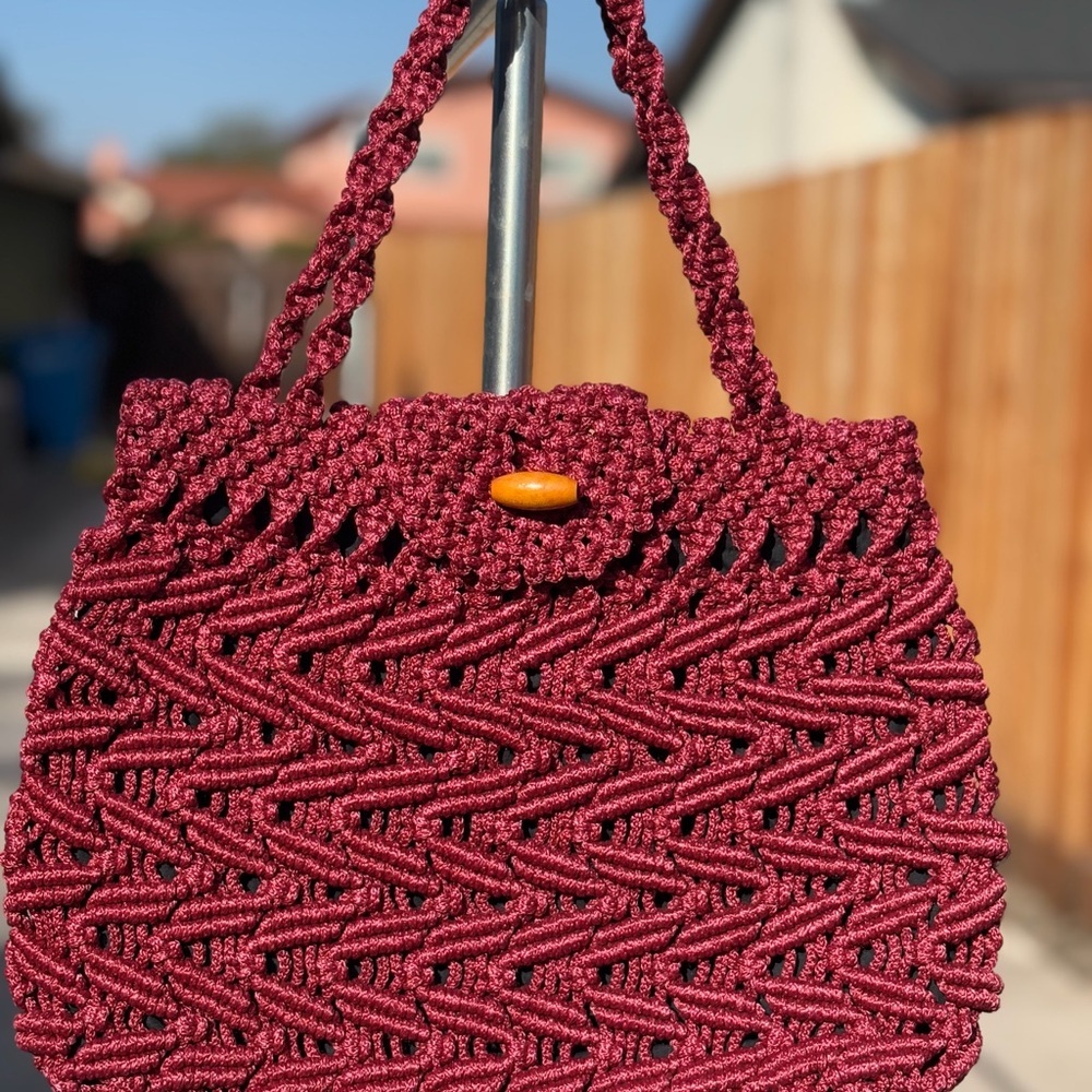 Chic Burgundy Handwoven Shoulder Bag